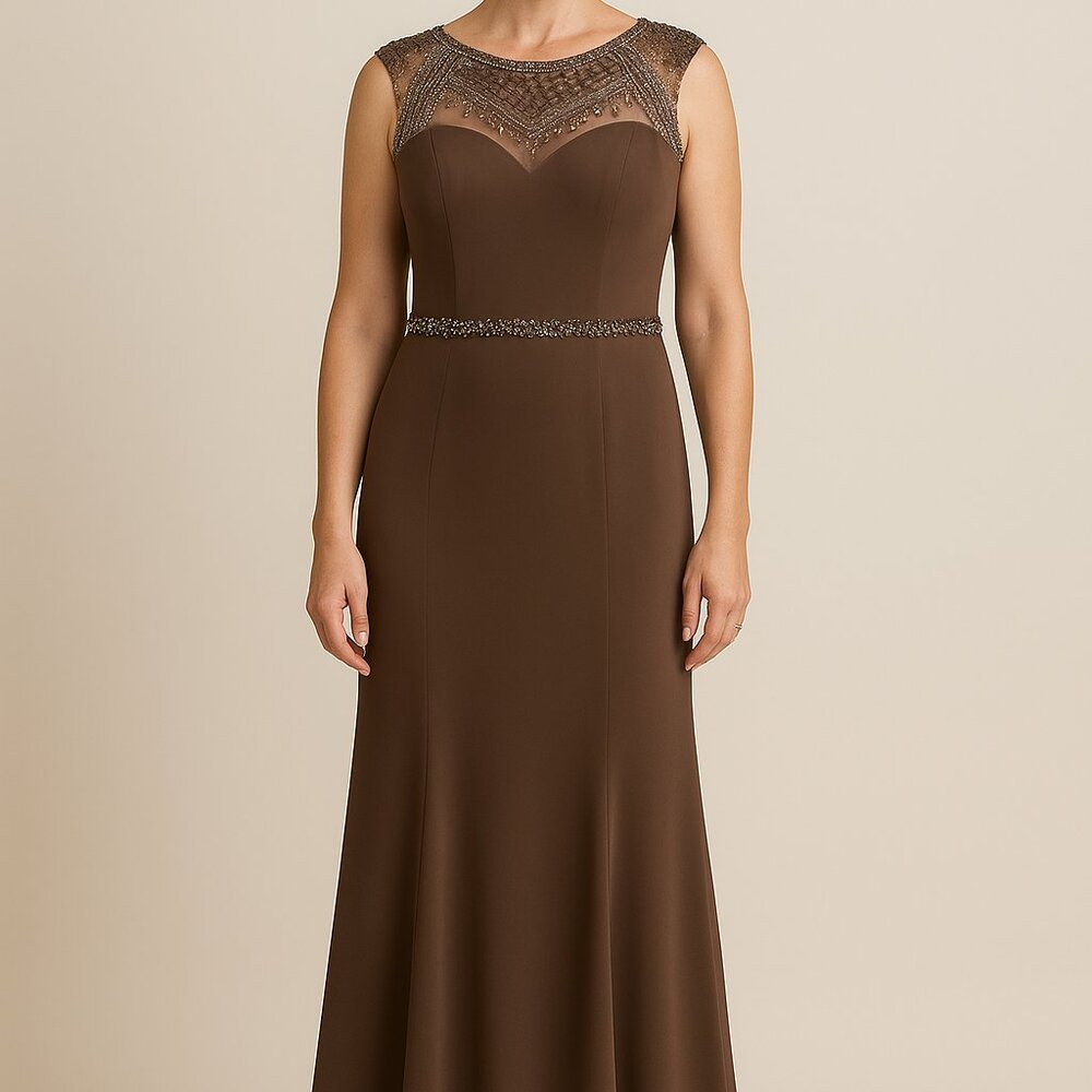 Elegant Brown Sleeveless Wedding Dress